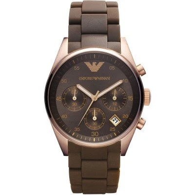 Emporio Armani Sportivo Chronograph Brown Dial Brown Silicone Strap Watch AR5891