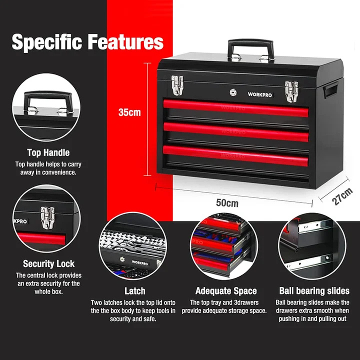 LL Heavy Duty Mechanic Tool Set with 3-Drawer Metal Box