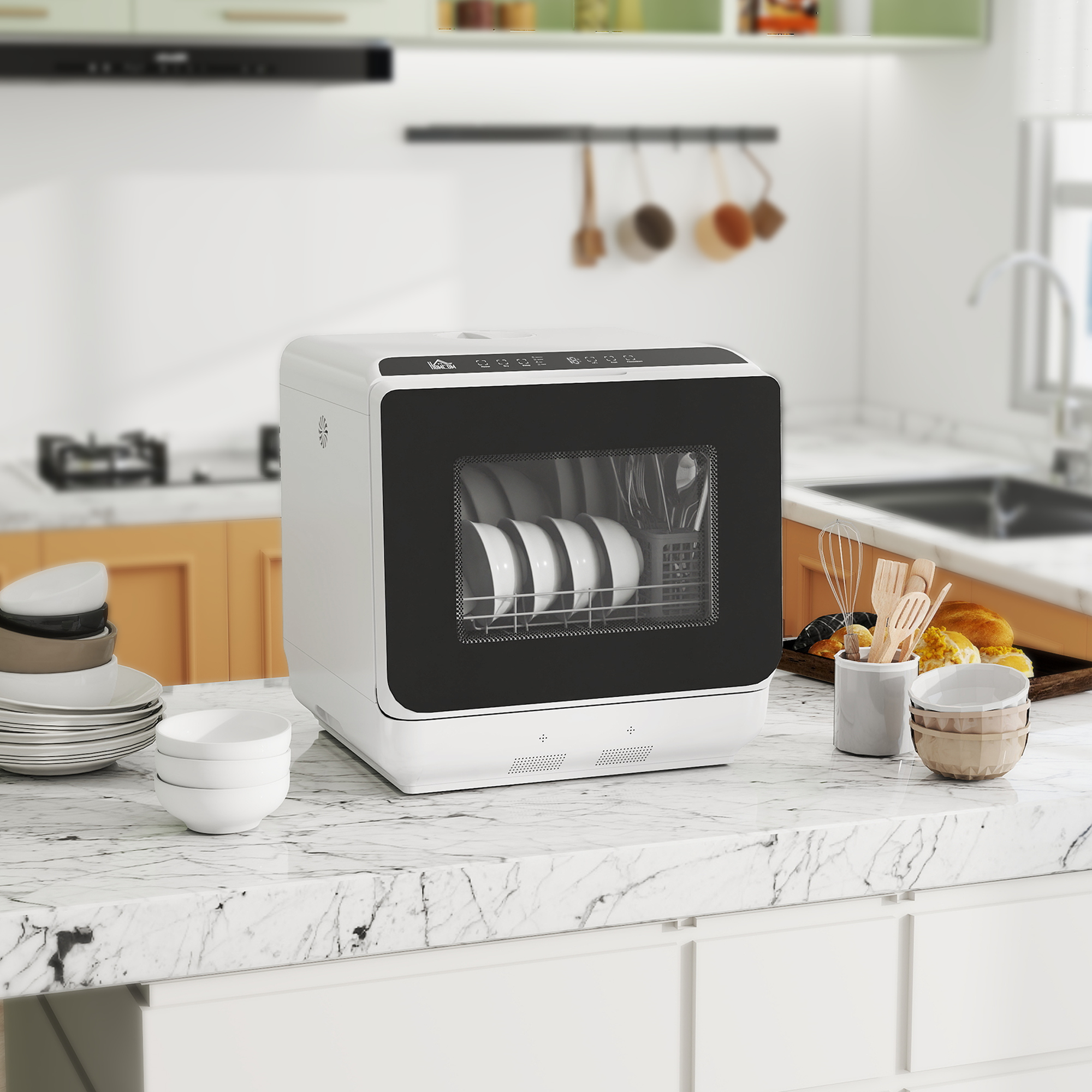 Tafelvaatwasser, Mini-Vaatwasser met 6-Liter-tank, 5 Programma's, LED-display, Droogfunctie, Wit