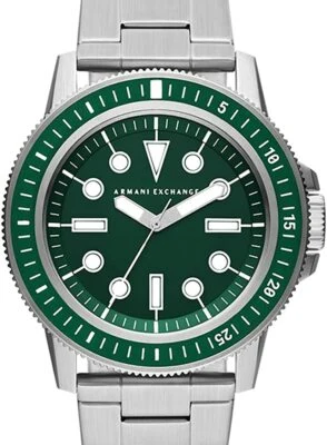 Armani Exchange Leonardo Green Dial Silver Watch - AX1860