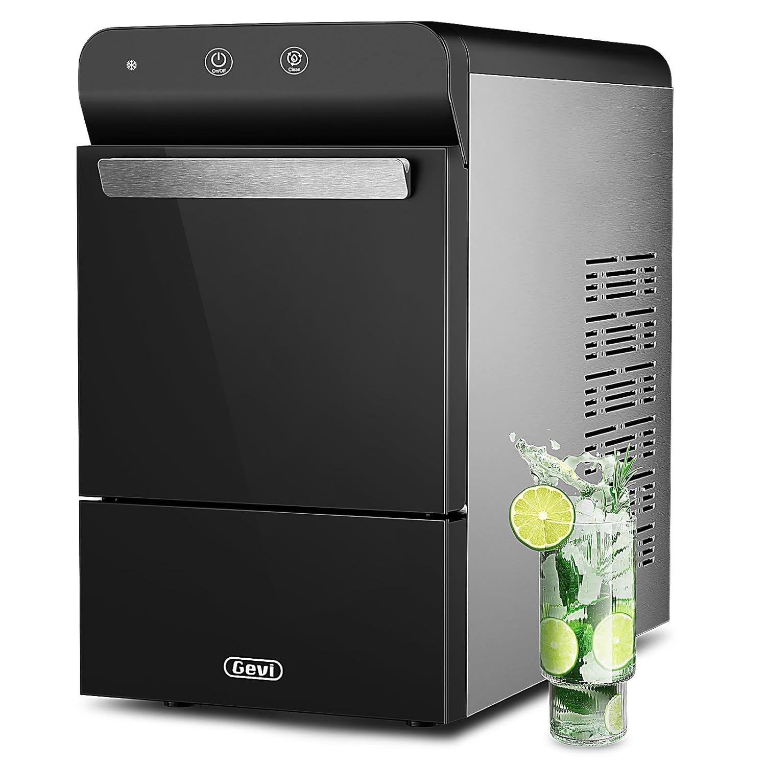 V2.0 Countertop Gemi Nugget Ice Maker | Self-Cleaning Pellet Ice Machine | Open and Pour Water Refill | Stainless Steel Housing | Fit Under Wall Cabinet | White