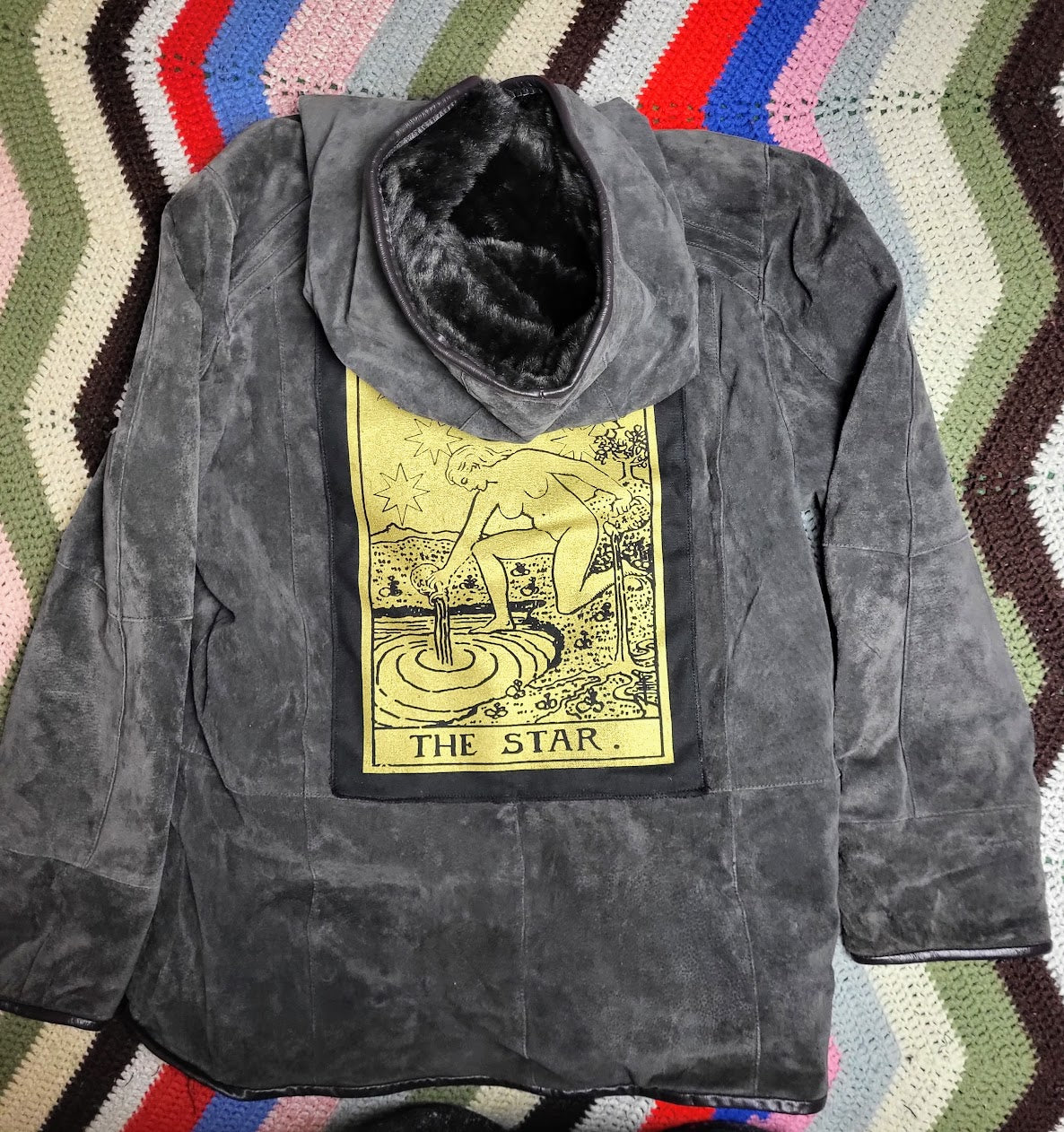 Oversized Hooded Leather Metallic Star Jacket