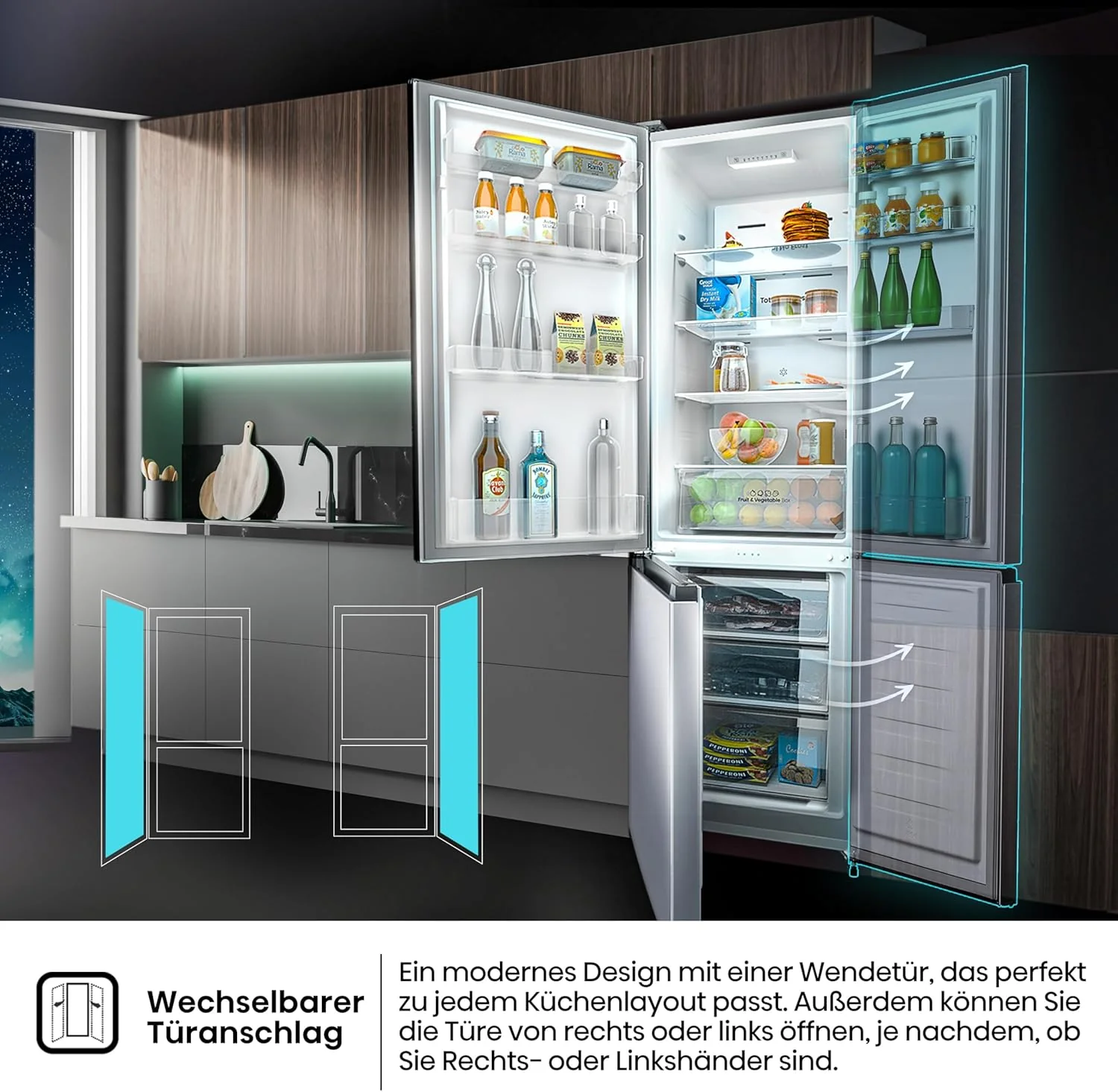 Hisense RB327N4ADD Koelvriescombinatie, EEK D, Total NoFrost, Verwisselbare Deurscharnieren, Flessenrek, 171 Liter Koelgedeelte, 85 Liter Vriesgedeelte, Roestvrijstalen look