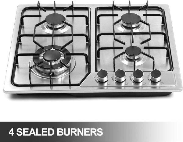 22′′x20′′ Built in Gas Cooktop 4 Burners Stainless Steel Stove with NG/LPG Conversion Kit Thermocouple Protection and Easy to Clean (20Wx22L)
