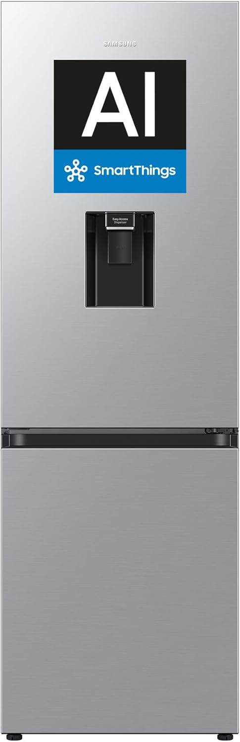 Samsung Frigorífico Combi IA 185.5cm Balda Botellero, Dispensador de agua 341L Clase D Plata RB34C632DSA/EF
