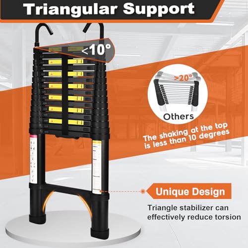 HBTower Scala telescopica da 4,7 metri con ganci e piedini antiscivolo, leggera scala pieghevole in alluminio per soppalchi, camper, esterni ed interni, capacità di 150 kg.Nero : Amazon.it: Fai da te