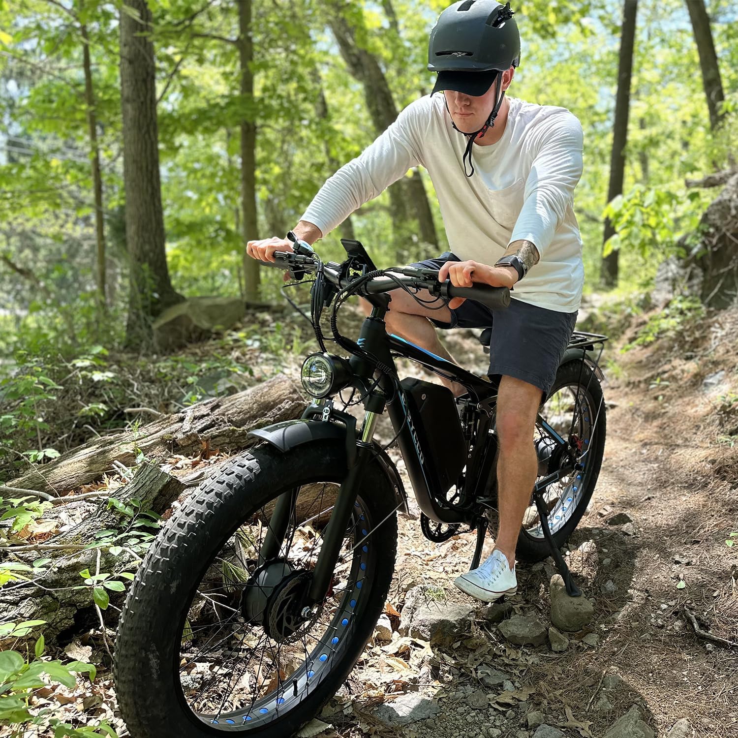 E·Bycco Dual Motors 2000W Peak 3000W Electric Bike for Adults, 37MPH 52V 23Ah Battery Bicycle, Full Suspension 26*4.0 Fat Tire Hydraulic Disc Brake E-Bike, Off-Road Mountain Hunting E-Bikes for Men