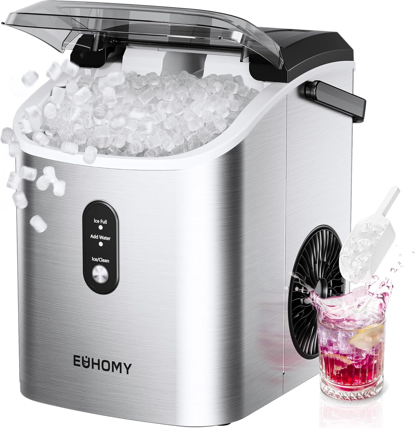 EUHOMY Eiswürfelmaschine Klein, 12KG Eiswürfelbereiter Ice Maker, 9 Würfel in 6 Minuten fertig, Schwarz Eiswürfelmaschine mit Tragbarem Griff, 12KG/24H, Selbstreinigendes Eiswürfelmaschinen
