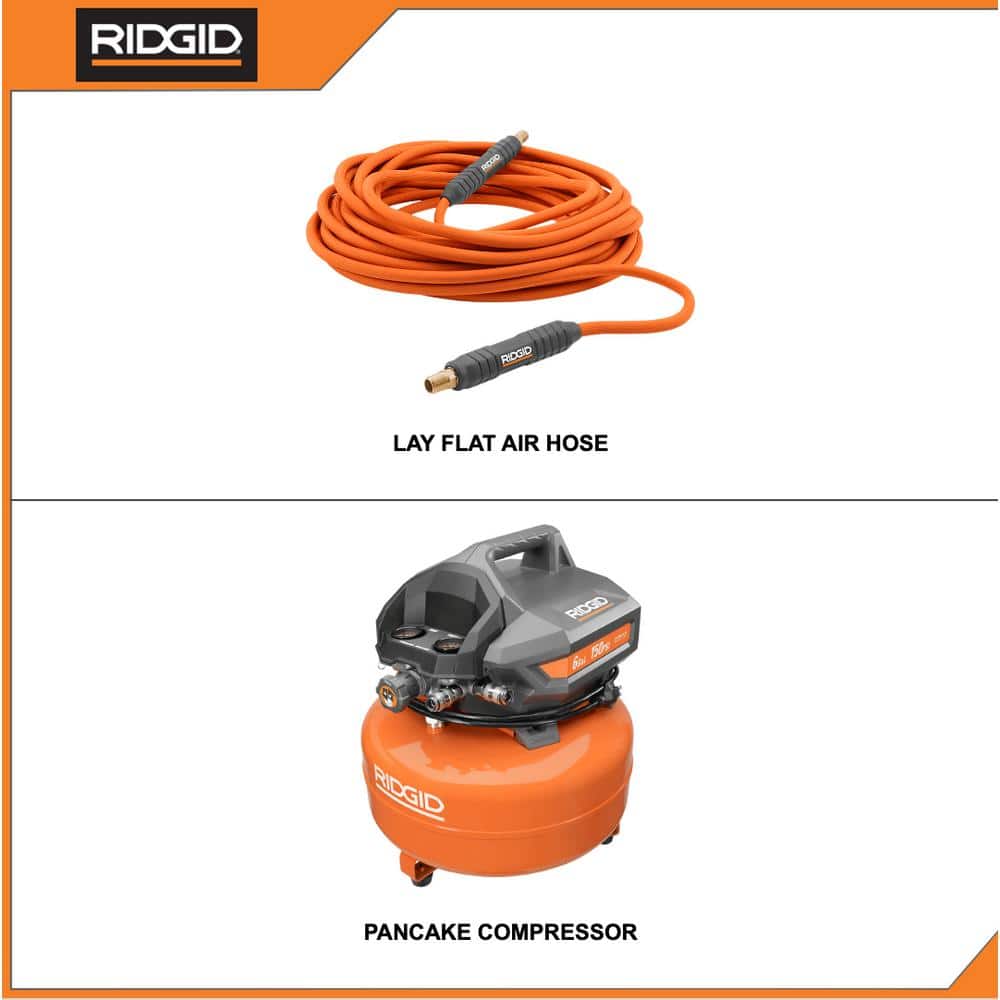 6 Gal. Portable Electric Pancake Air Compressor with 1/4 in. 50 ft. Lay Flat Air Hose OF60150HB-R5025LF