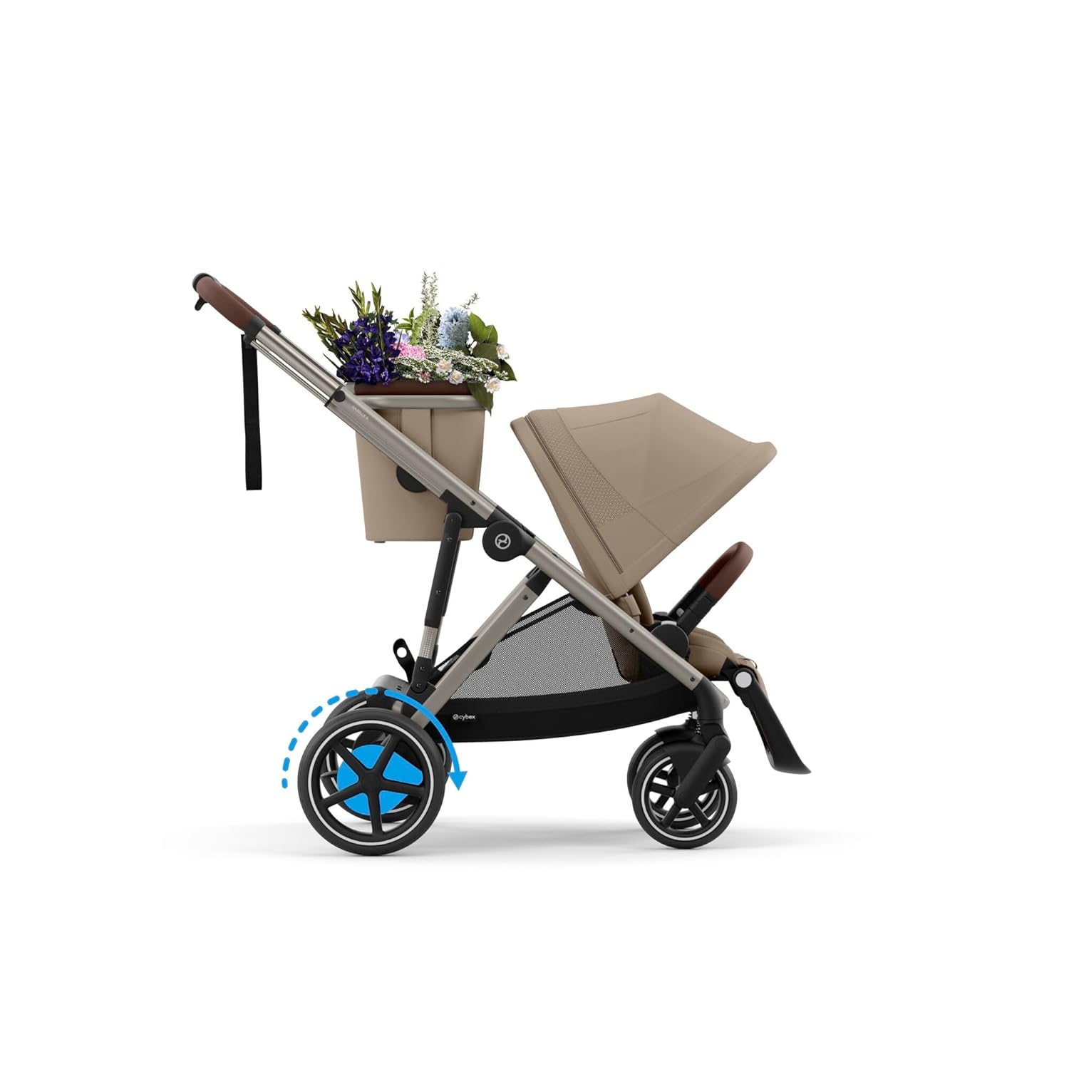 CYBEX Gold Kinderwagen e-GAZELLE S, Ab Geburt bis ca. 4 Jahre, Max. 22 kg (Single-Modus) / 2x 22 kg (Duo-Modus), All-in-1-System mit E-Antrieb und 20+ Konfigurationen, Moon Black