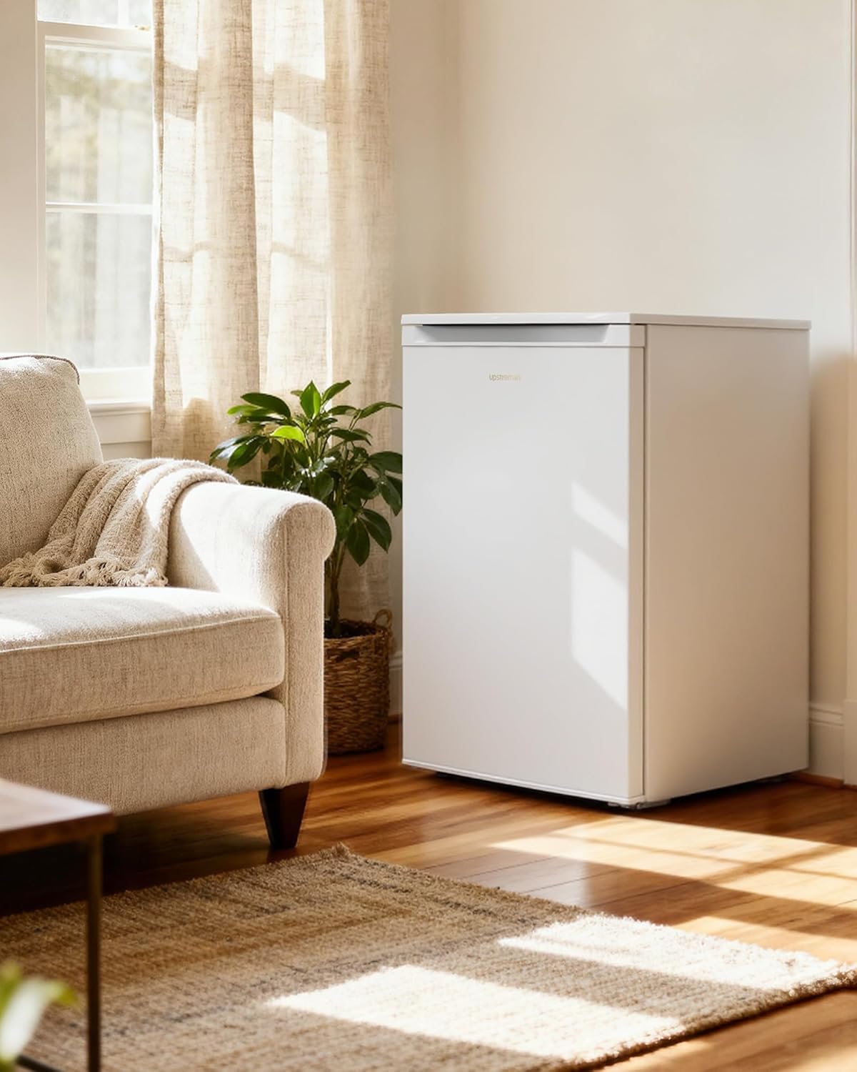 Upstreman 98L Gefrierschrank，Tiefkühltruhe mit 3 Fächer (1 Schublade)，Vier-Sterne-Kühlung Freezer, Gefrierschrank Kompakt UF98-Weiß