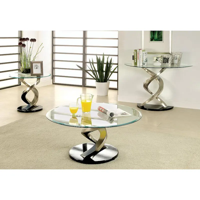 Furniture of America Sele Contemporary 45-Inch Silver Half-Moon Glass Top Sofa Table