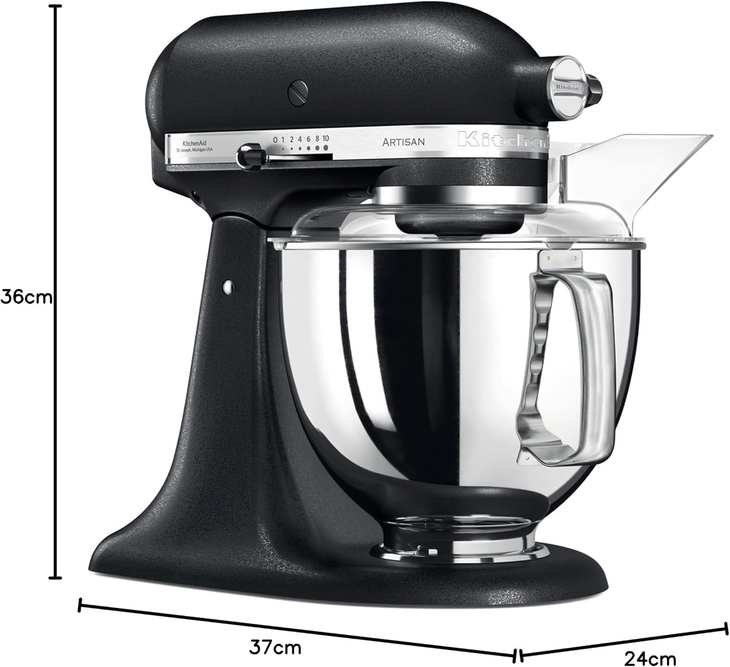 KitchenAid Küchenmaschine I Artisan I Kippbarem Food Processor I Teigknetmaschine mit 5 Zubehör | 2 Schüsseln aus Edelstahl | 4.8 L | Schwarz