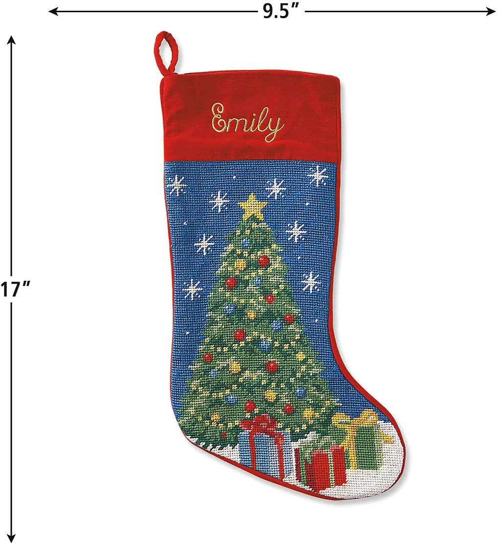 Lillian Vernon Personalized Needlepoint Reindeer Stocking - Heirloom Christmas Stocking, 100% Wool, 9.5” W x 17” L