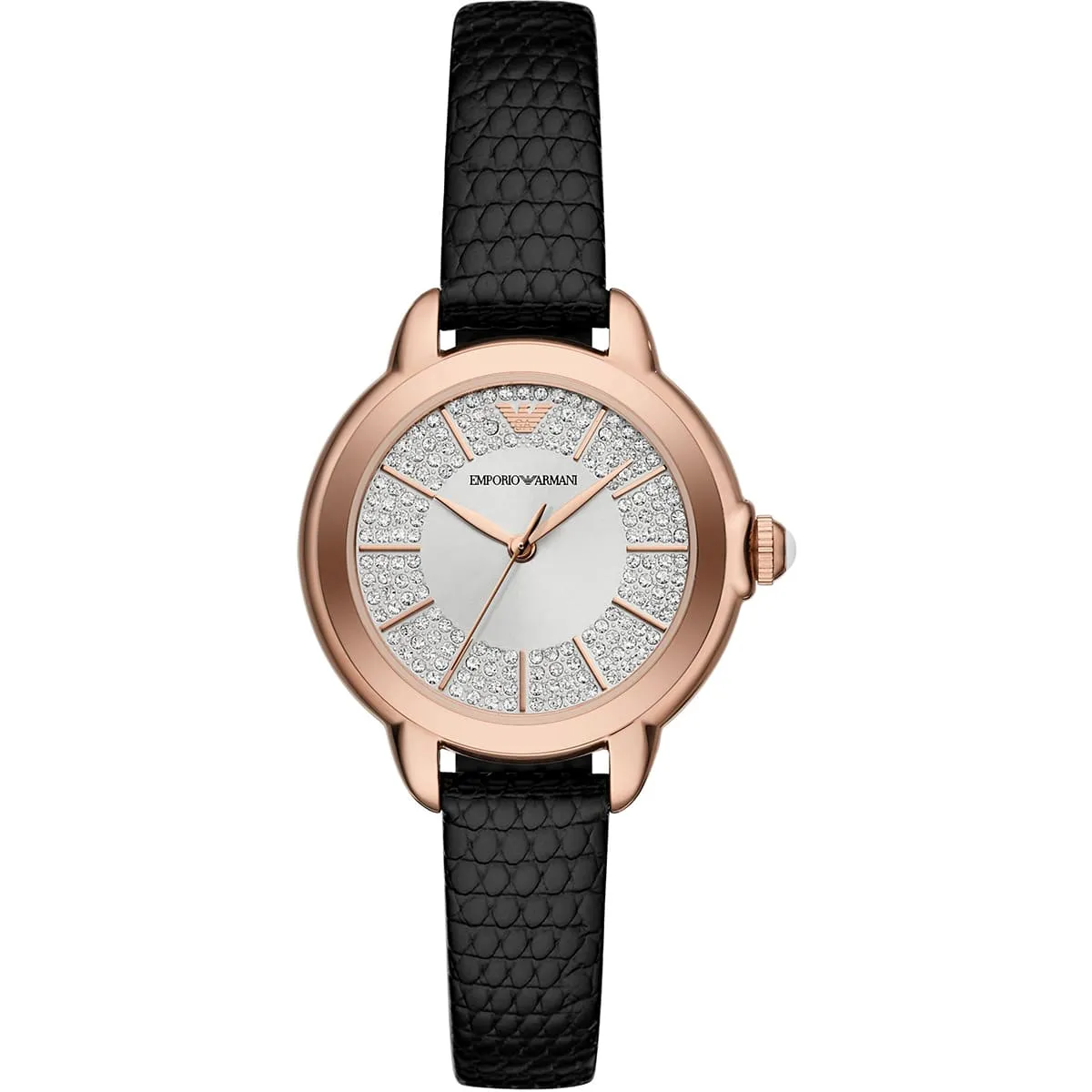Emporio Armani Mia Rose Gold Black Genuine Leather Women's Watch - AR11631