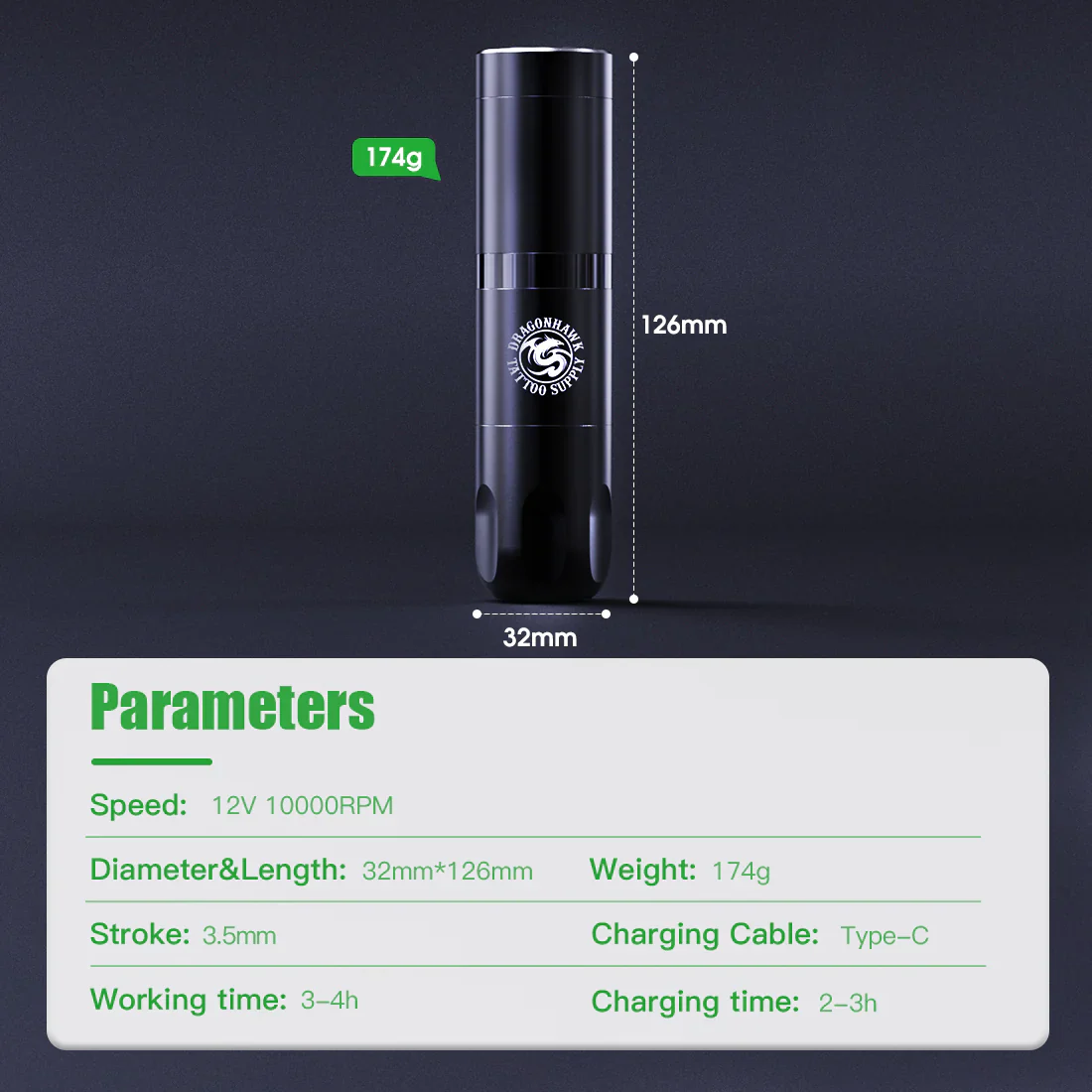 Kit Máquina de Tatuaje Inalámbrica Dragonhawk X3 con 2 Baterías Reemplazables