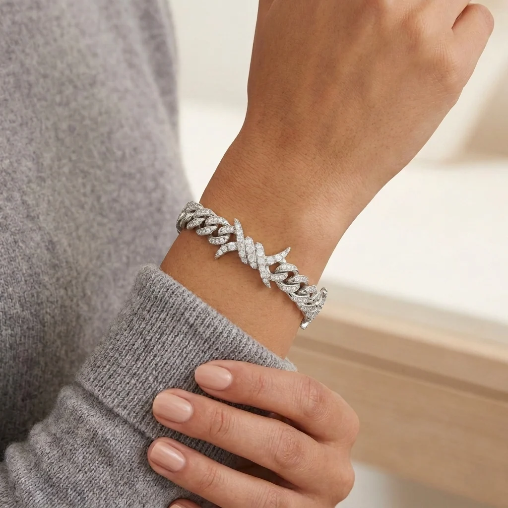 Big Daddy 10MM Spiked Horns Iced Out Silver Bracelet