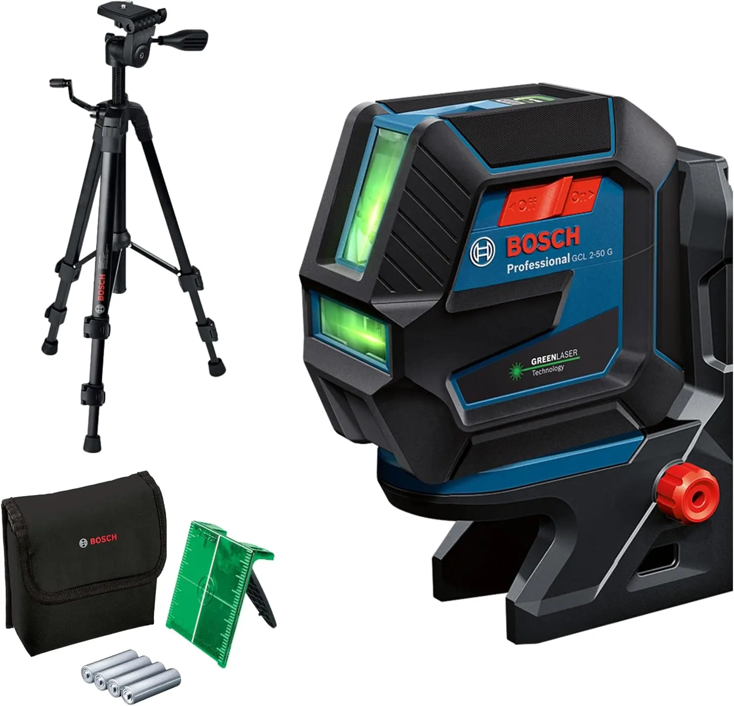 Bosch Professional Nivel Láser GCL 2-50 G (láser verde, interior, soporte RM 10, trípode BT 150, alcance: hasta 15 m, 4x pilas AA, en caja), verde