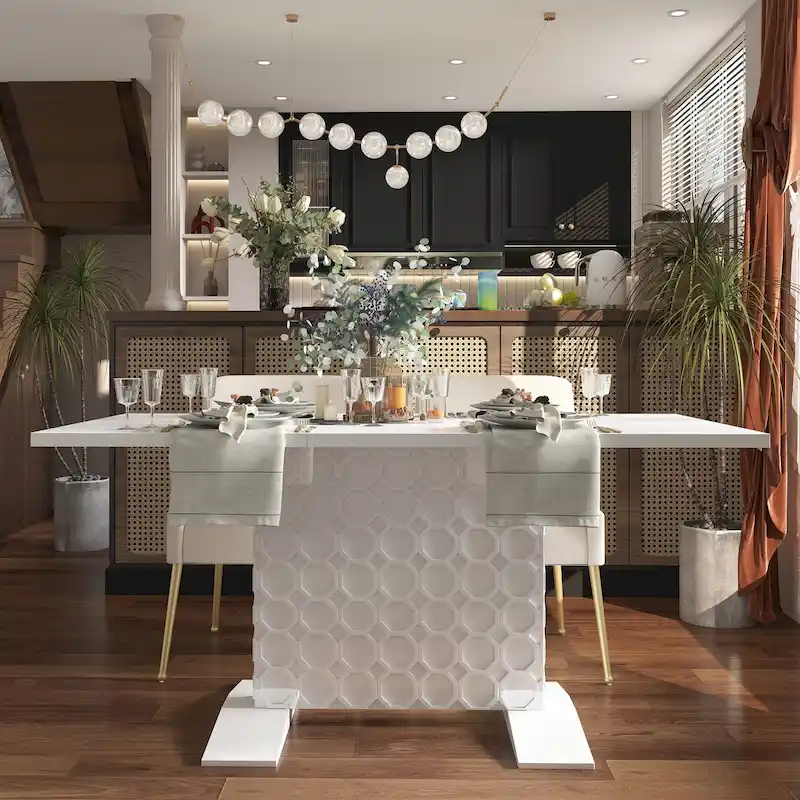 Clihome Glossy Wood Expandable Dining Table for 6 Guests