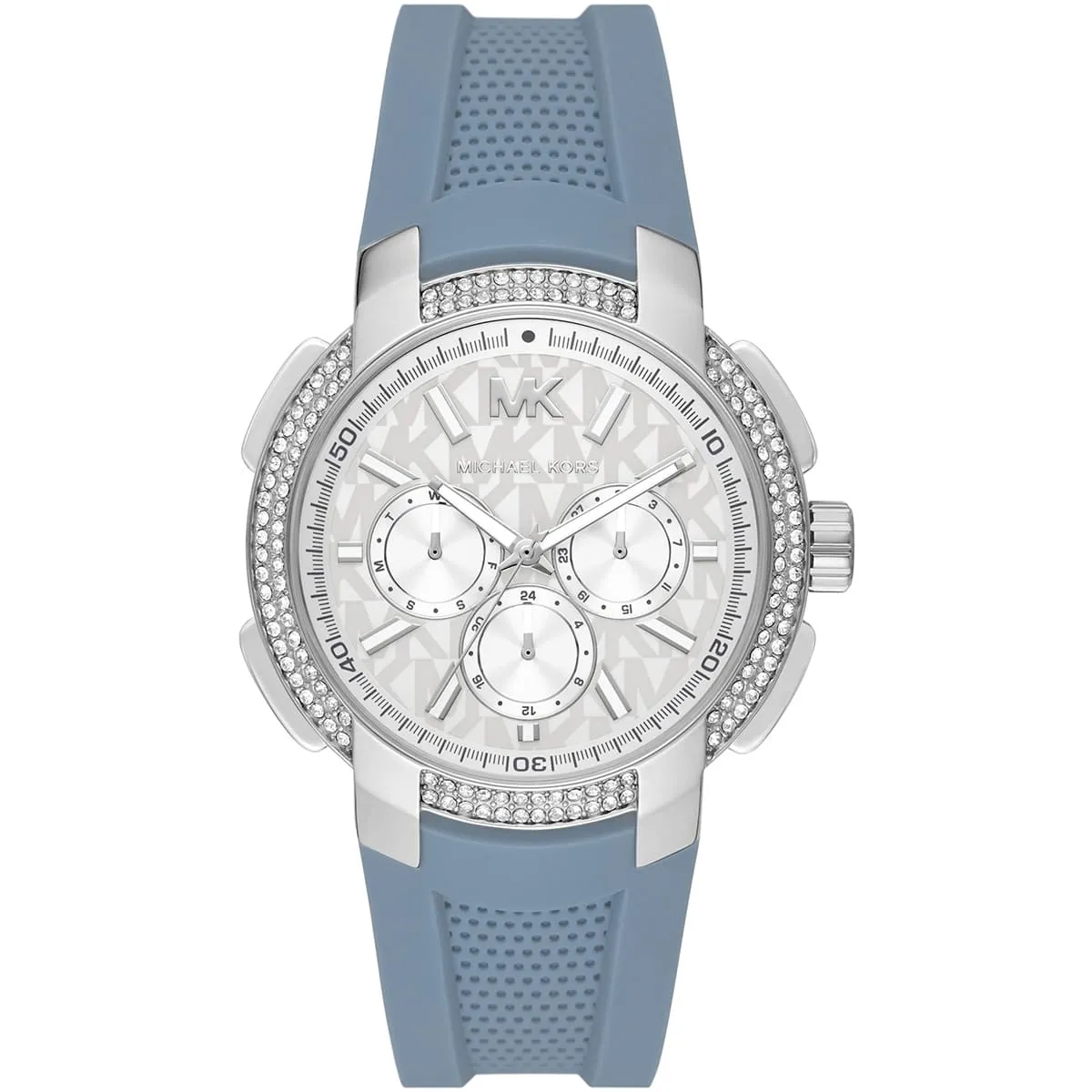 Michael Kors Oversized Sidney Multifunction Silver Dial Chambray Blue Silicone Women's Watch - MK7220