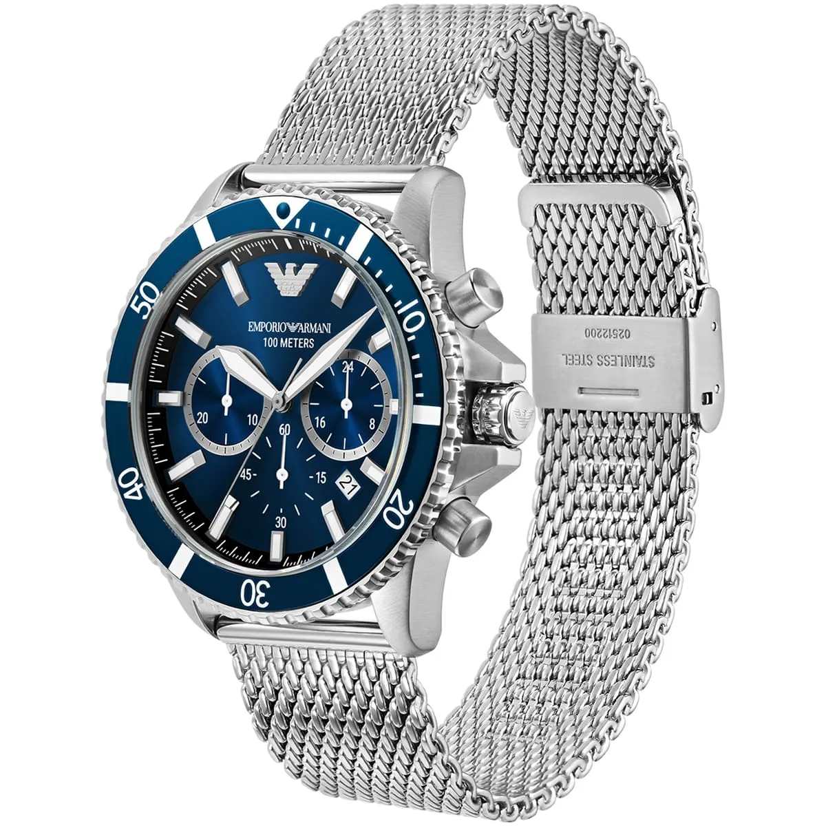 Emporio Armani Diver Chronograph Silver Mesh Men's Watch - AR11587