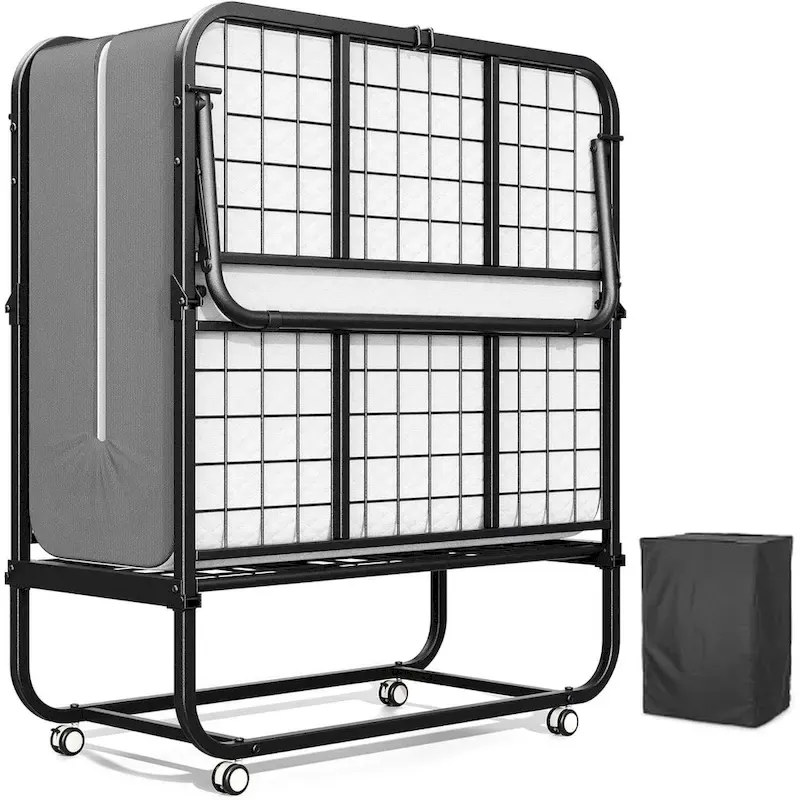 Compact Rollaway Folding Guest Bed with Sturdy Metal Frame and 5-Inch Thick Mattress