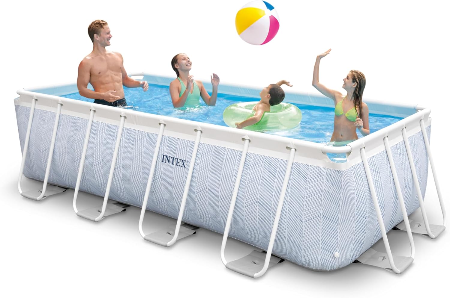 Intex 26780NP – Aufstellpool Prism Frame Chevron Rechteckig, Filterpumpe 2006 L/h, Leiter, 6836 L, Stahl und PVC, Mehrfarbig, 400x200x100 cm