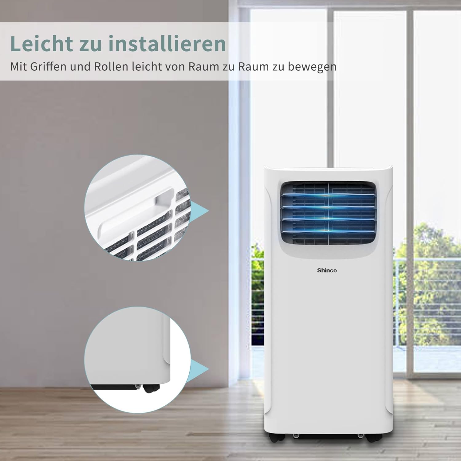 SHINCO Mobile Klimaanlage mit Abluftschlauch, 3-in-1Klimaanlage mit Luftentfeuchter&Ventilator, 7000BTU, 2,05 kW, Mobiles Klimagert mit Schlafmodus, Timer und Montagematerial, Rume bis 54m