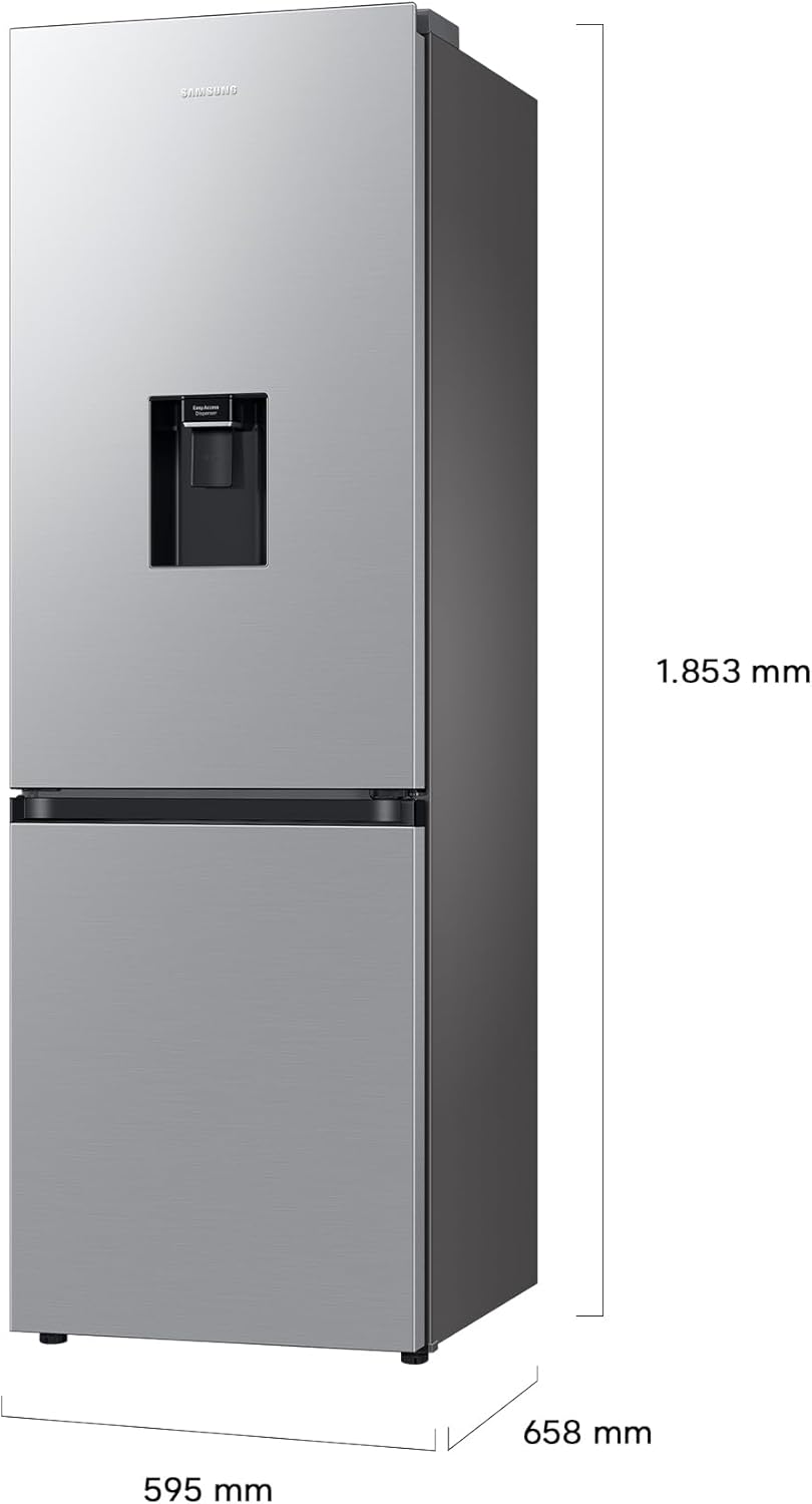 Samsung Frigorífico Combi IA 185.5cm Balda Botellero, Dispensador de agua 341L Clase D Plata RB34C632DSA/EF