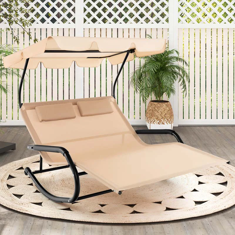 2 Person Patio Hammock Bed Swing Chair Extra Large Outdoor Rocking Chaise Lounge With Adjustable Canopy And Wheels - Comfortable And Ergonomic Design
