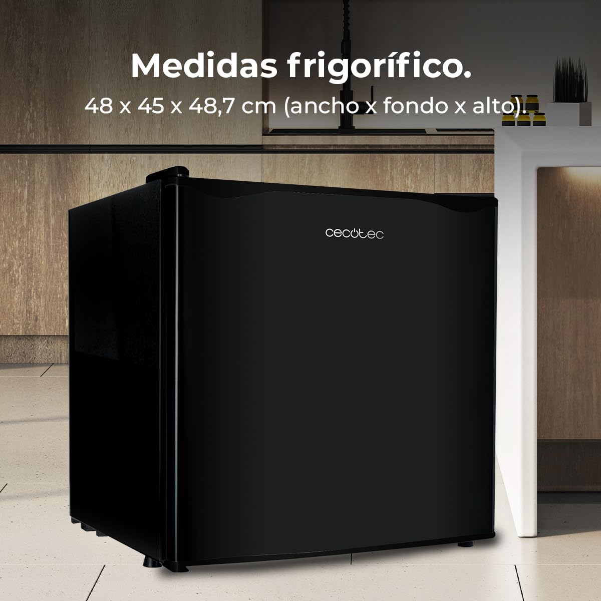 Cecotec Mini Fridge 46 L GrandCooler 20000 L SilentCompress Black. Height 48.8 cm, Width 48 cm, Low Consumption, Reversible Door, Cyclic Operation, Compact Design