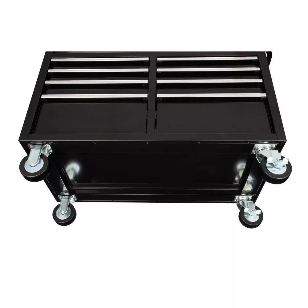 Gloss Black 46��� 9-Drawer Mobile Tool Chest Workbench with Power Strip & Solid Wood Top