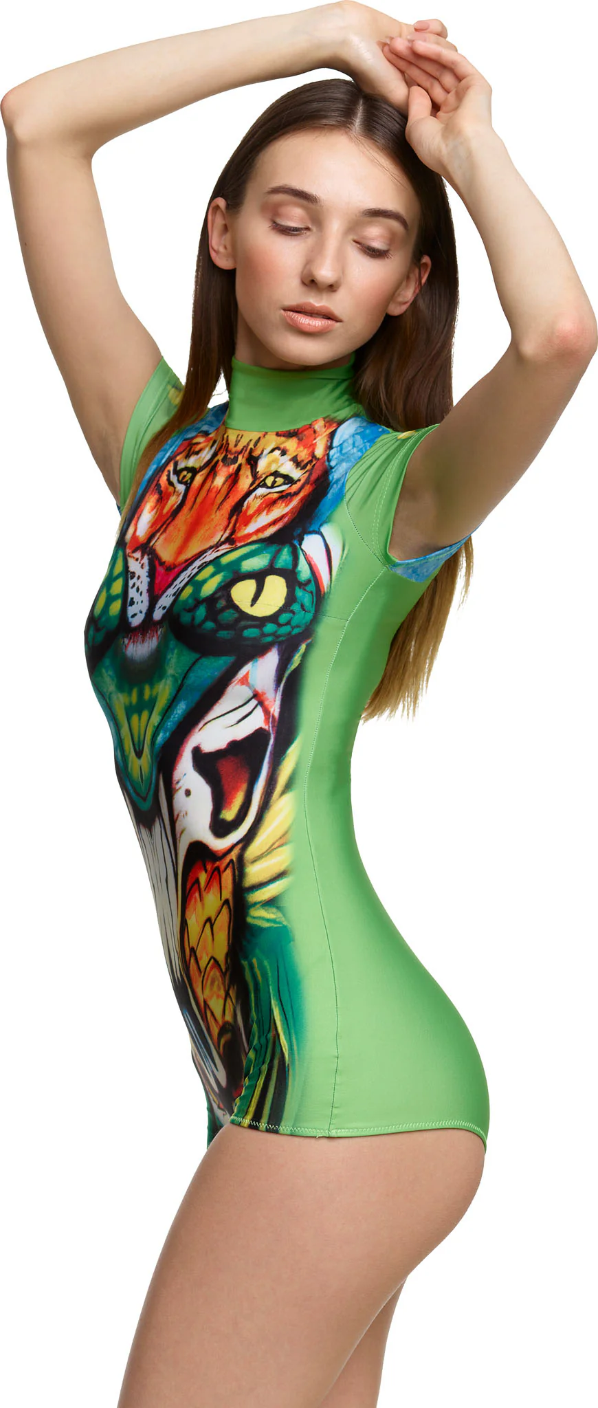 Short sleeves, turtle neck, no cups 'Snake Tiger' swimwear