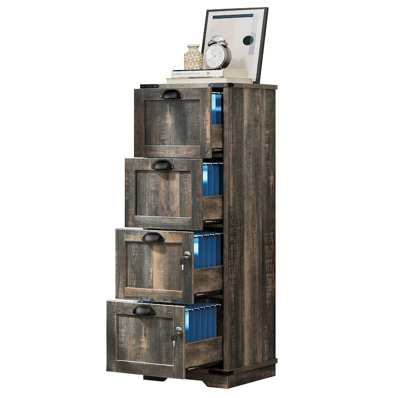 Moasis Rustic Wood Vertical File Cabinet with 4 Drawers and Locking Storage