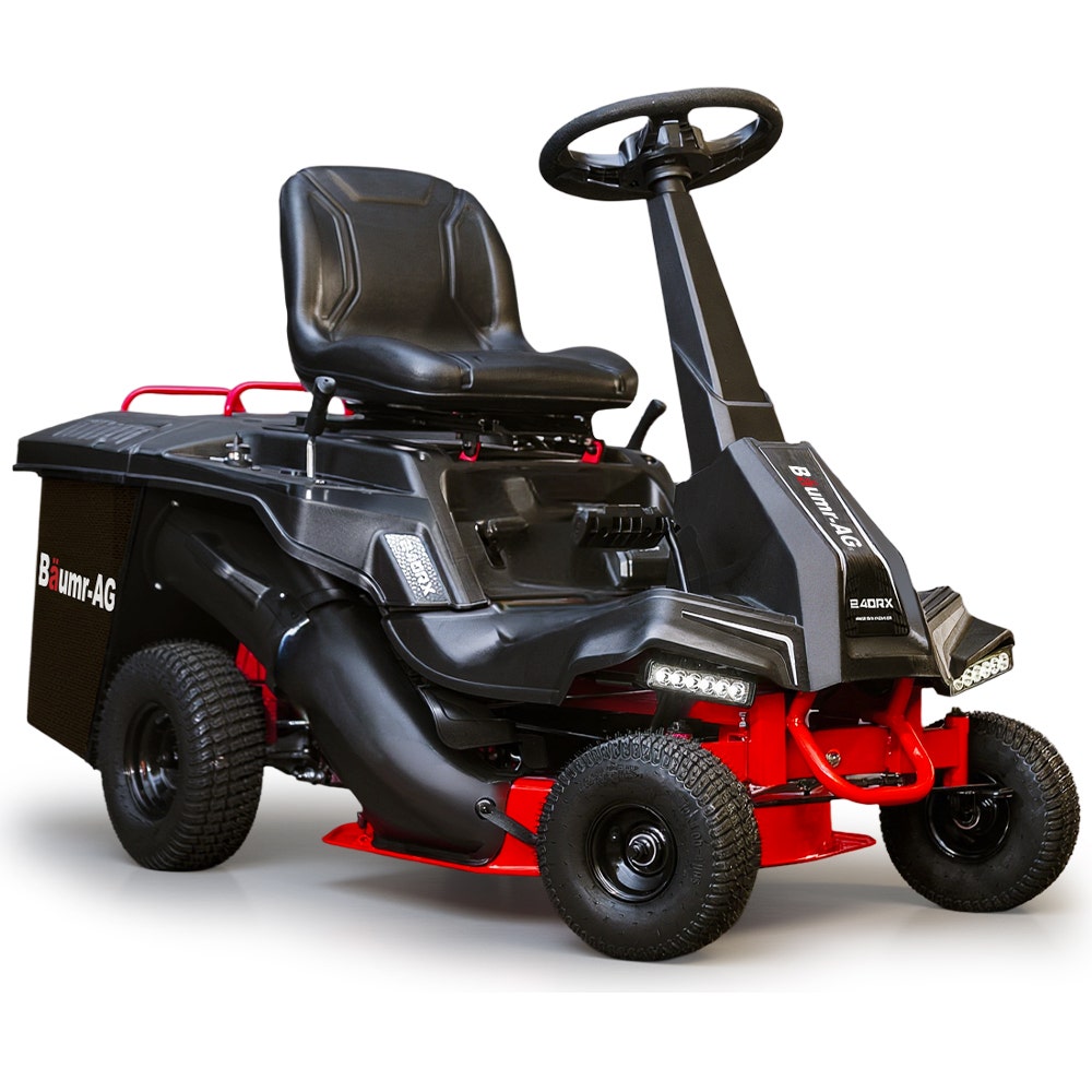 BAUMR-AG 24" Ride On Lawn Mower, Lithium Electric Start System, 6HP 224cc, 5 Cut Heights, Catcher and Mulch Kit