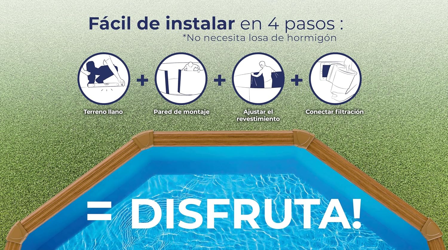 Piscina de Acero Elevada,Redonda con Aspecto Madera. Piscinas Desmontables para Jardín. 240 x 120 cm - Piscina Gre KIT240W Pacific.