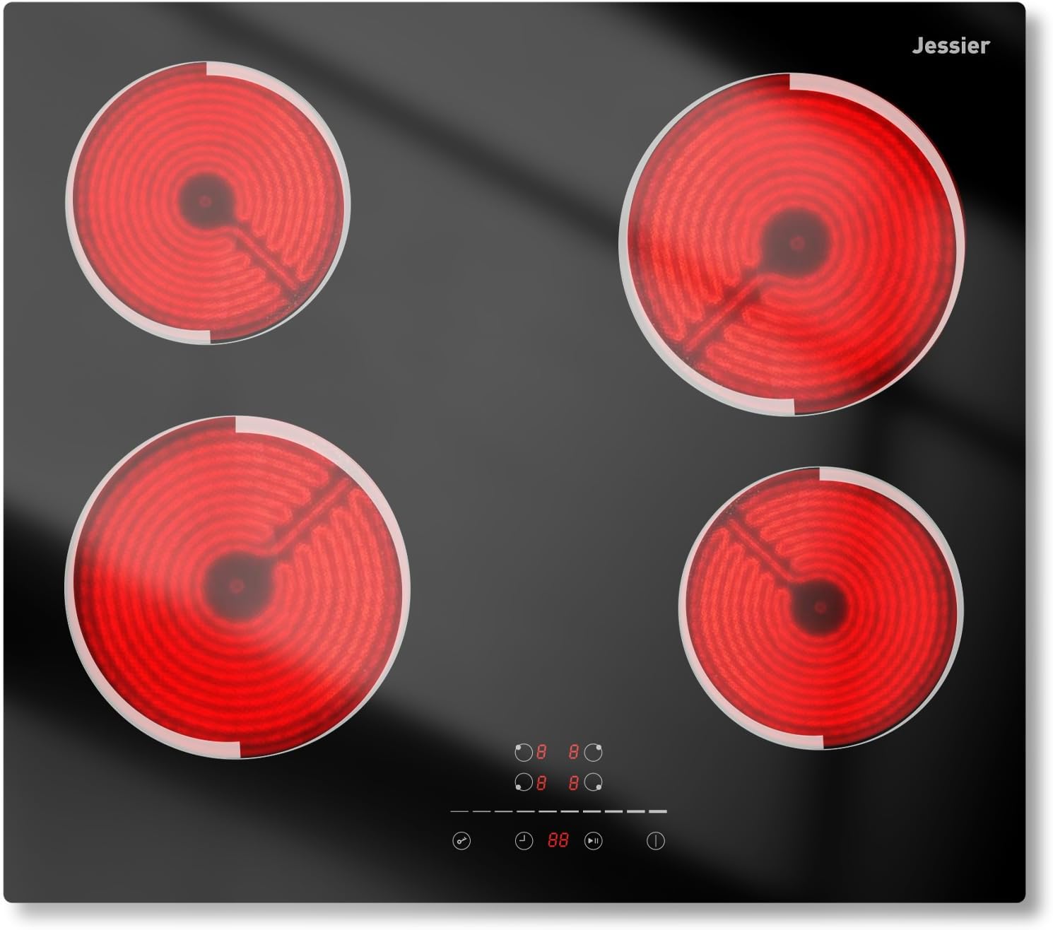 Vitroceramic 4 Burner Plate 6000W, Jessier Induction Hob, Electric Hob 9 Power Levels, Pause Function, Timer, Safety Lock