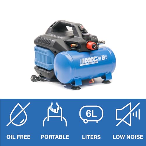 ABAC Compressore d'Aria Portatile Silenzioso EASE AIR 6, Compressore Aria Oil Free, Pressione Massima 8 Bar, Potenza 0,75 Hp, Serbatoio 6 Litri, Rumorosità 49 dB : Amazon.it: Fai da te