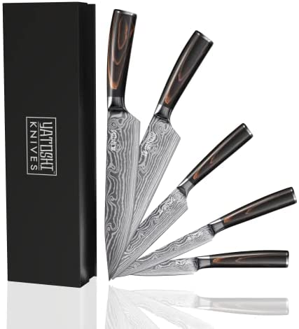 Yatoshi 7 Knife Block Set – Pro Kitchen Knife Set Ultra Sharp High Carbon Stainless Steel with Ergonomic Handle