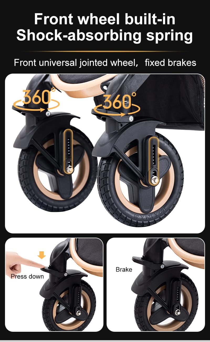 YAZOCO kinderwagen 3 in 1 Buggy Babybett Komplett Set Einem Klick Zusammenklappbarer Kinderwagen, KombiKinderwagen Aluminiumrahmen für Neugeborene (Schwarz)