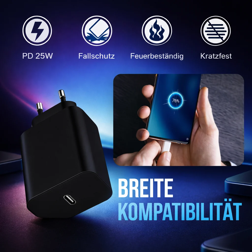 25W USB-C Ladegerät mit Kabel �?Netzteil, Adapter & Schnellladestecker für iPhone & Samsung