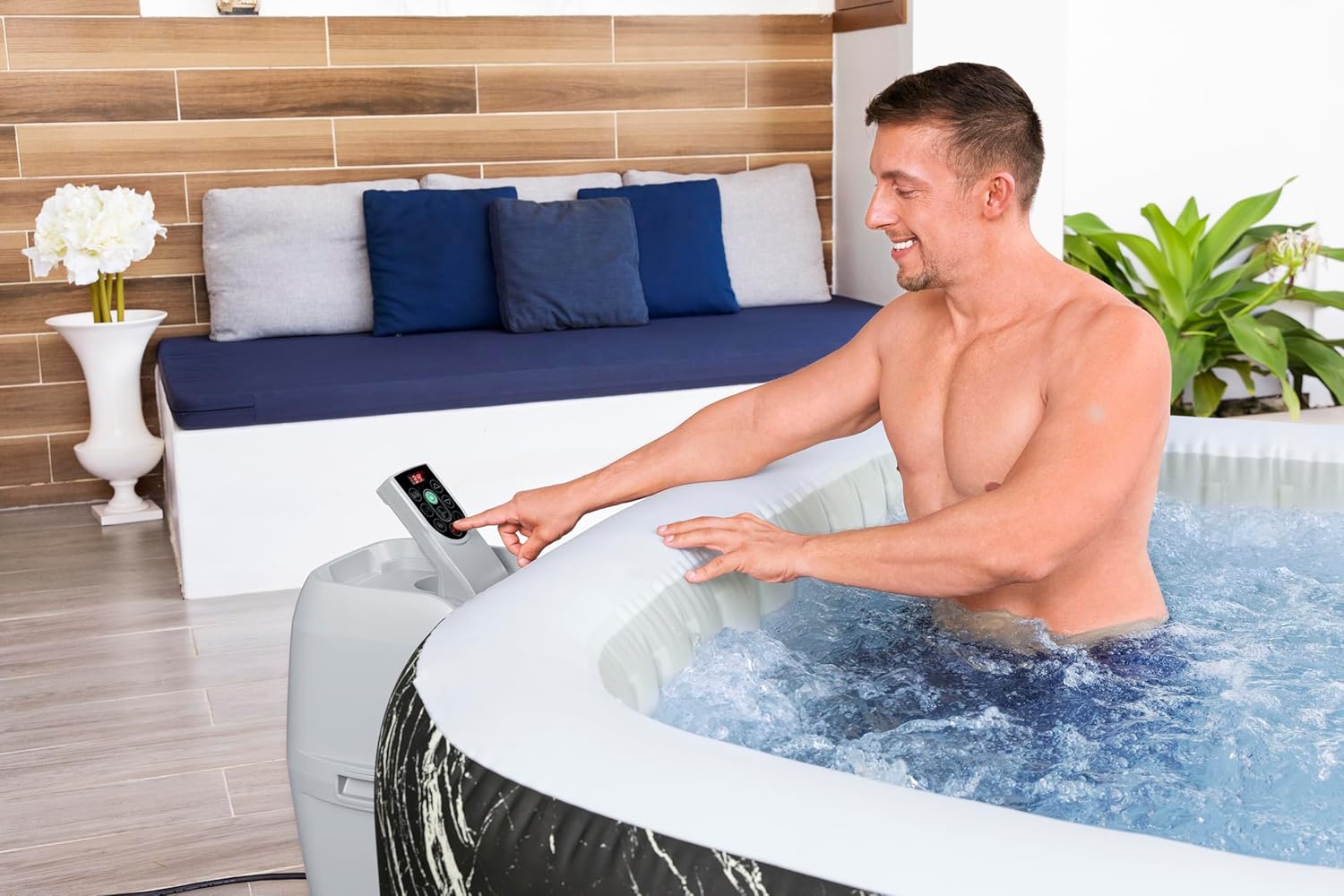 Bestway® Lay-Z-SPA® LED-Whirlpool Hollywood AirJet™ für 6 Personen 180 x 180 x 66 cm, Marmor-Optik (Marquinia)