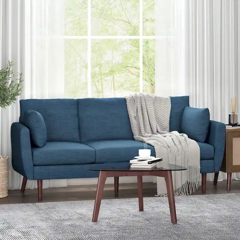 Contemporary 76.5-Inch 3-Seater Sofa with Birchwood Legs and Cushions