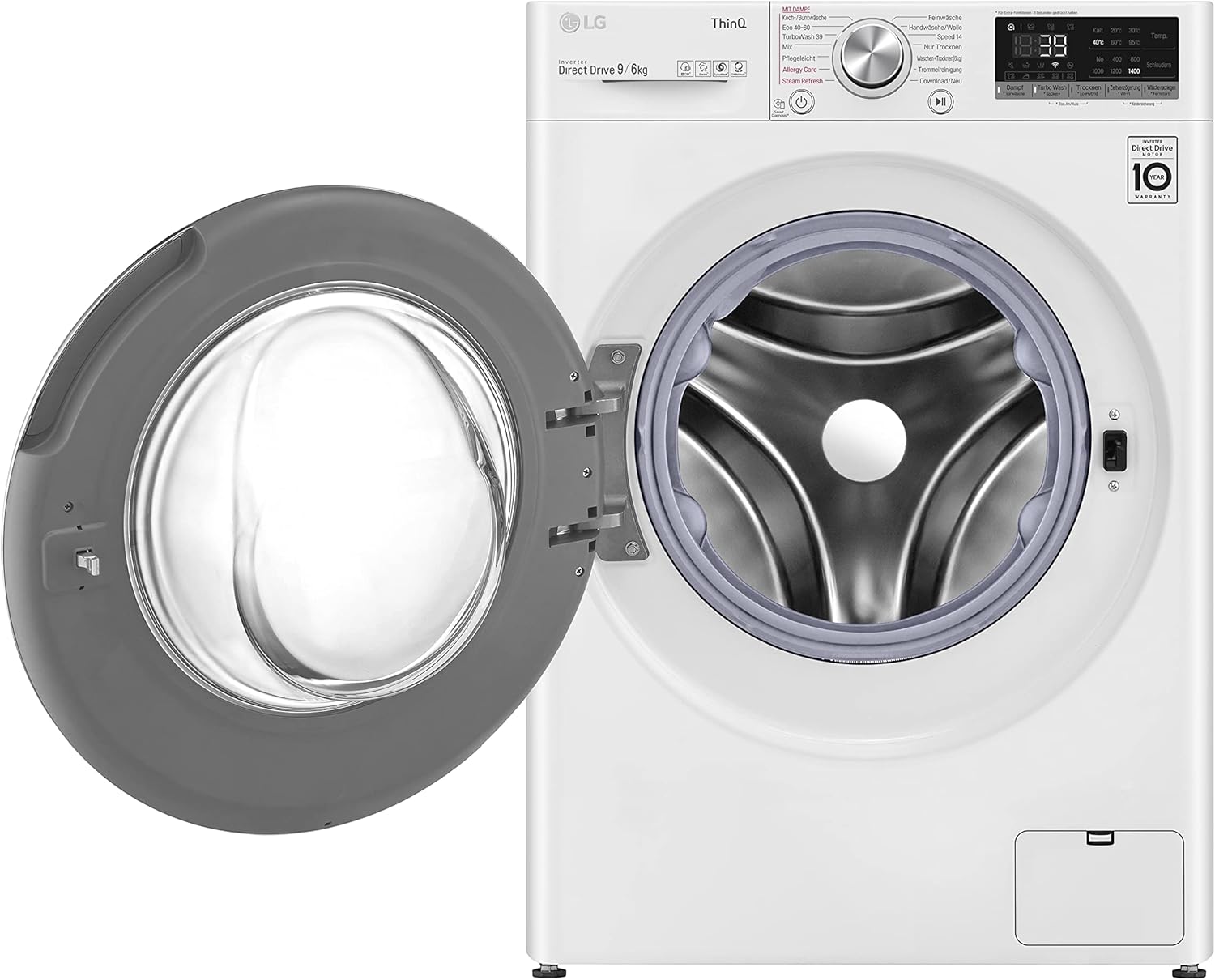 LG V7WD107H2E, Klasse E, Frontlader-Waschtrockner 10,5 - 7 kg, 1400 U/min, AI Direct Drive, Wi-Fi, Tiefenreinigung mit Dampf, TurboWash, Größere Kapazität, 62 x 60 x 85 cm ꟷ Weiß