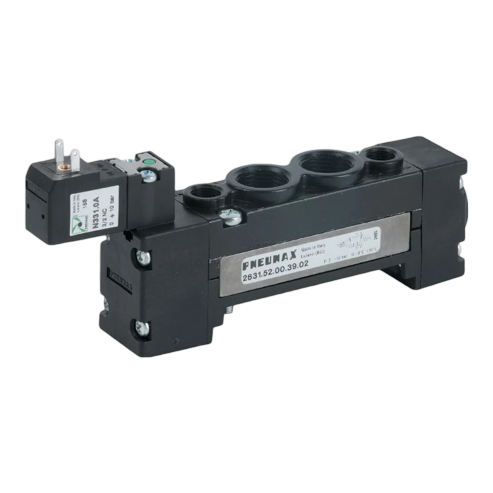 Pneumax 2631.52.00.39.02 G3/8 26mm FLAT 5/2 Solenoid/Spring 24Vdc