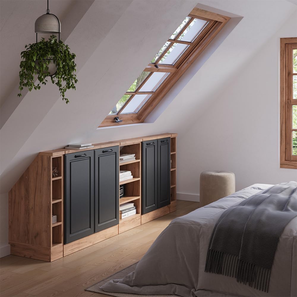 Vicco Dachschrägenschrank-Set Rion, Anthrazit Landhaus/Goldkraft Eiche, 5er Set