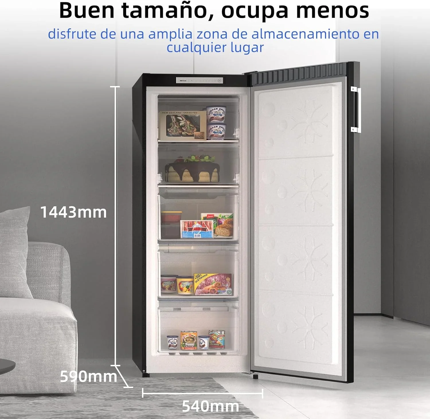 2026 CHiQ Congelador Vertical No frost 166L,FSD166NE4E, Cajones XL, Control de Temperatura Electrónico, Puertas Reversibles, Silencioso, Ice Box, Color Inox Negro, Clase Energética E