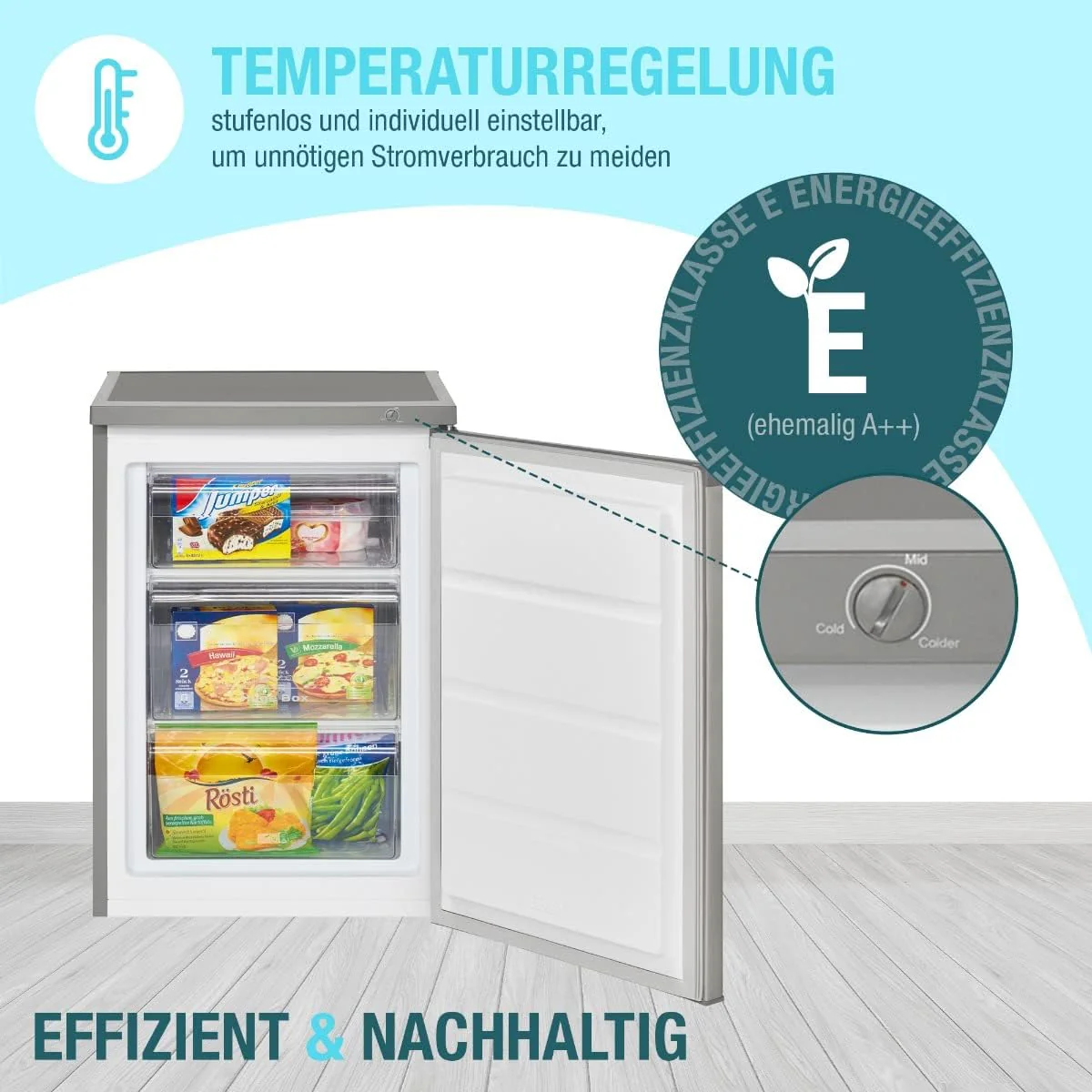 Bomann® Gefrierschrank | 85 Liter Nutzinhalt | Gefrierschrank klein mit 3 Gefrierschubladen u. Eiswürfelschale | Mini Fridge mit stufenloser Temperaturreglung | Türanschlag wechselbar | GS 2186.1 weiß