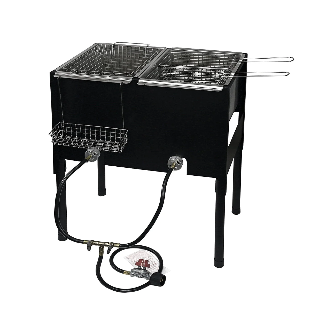 Barton High-Pressure Deep Fryer Triple Basket Dual Burner Stainless Steel Cooker Fryer Black
