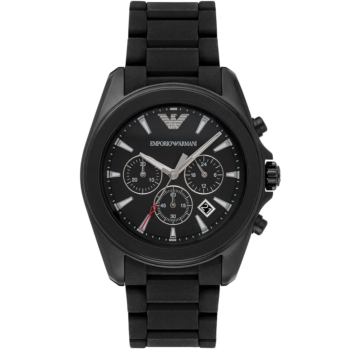 Emporio Armani Tazio Large Chronograph Matte Black Dial Black Silicone-Wrapped Stainless Men's Watch - AR6092